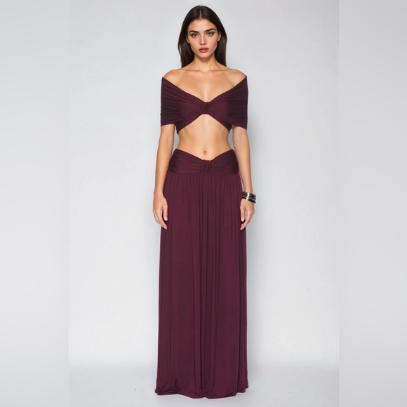 cult gaia Dresses & Skirts - Elegant Burgundy Off-Shoulder Skirt top SET like cult Gaia arcina ori